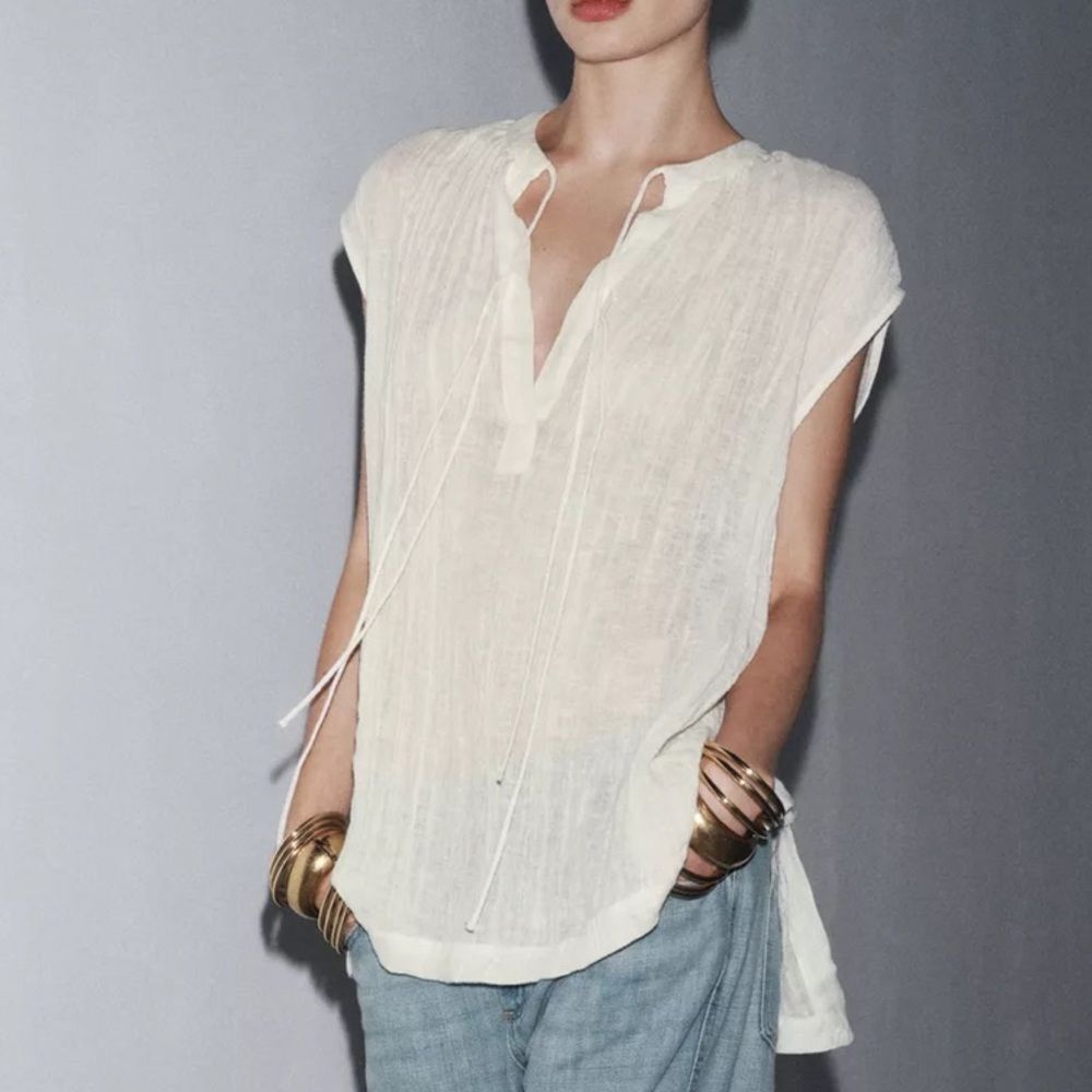 Zara White Linen Blend Top
